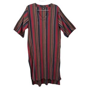 J. Peterman Vintage Kaftan Dress striped Garam‎ Masala pattern Cotton Size M